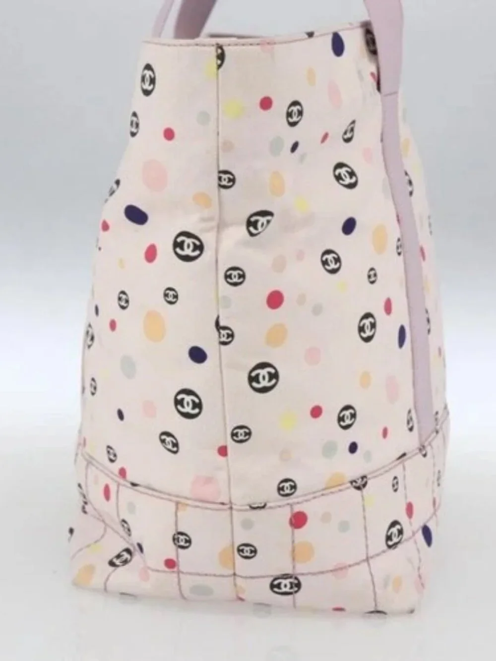 CHANEL Choco Bar Tote Bag Canvas Pink Gold CC Auth 161158